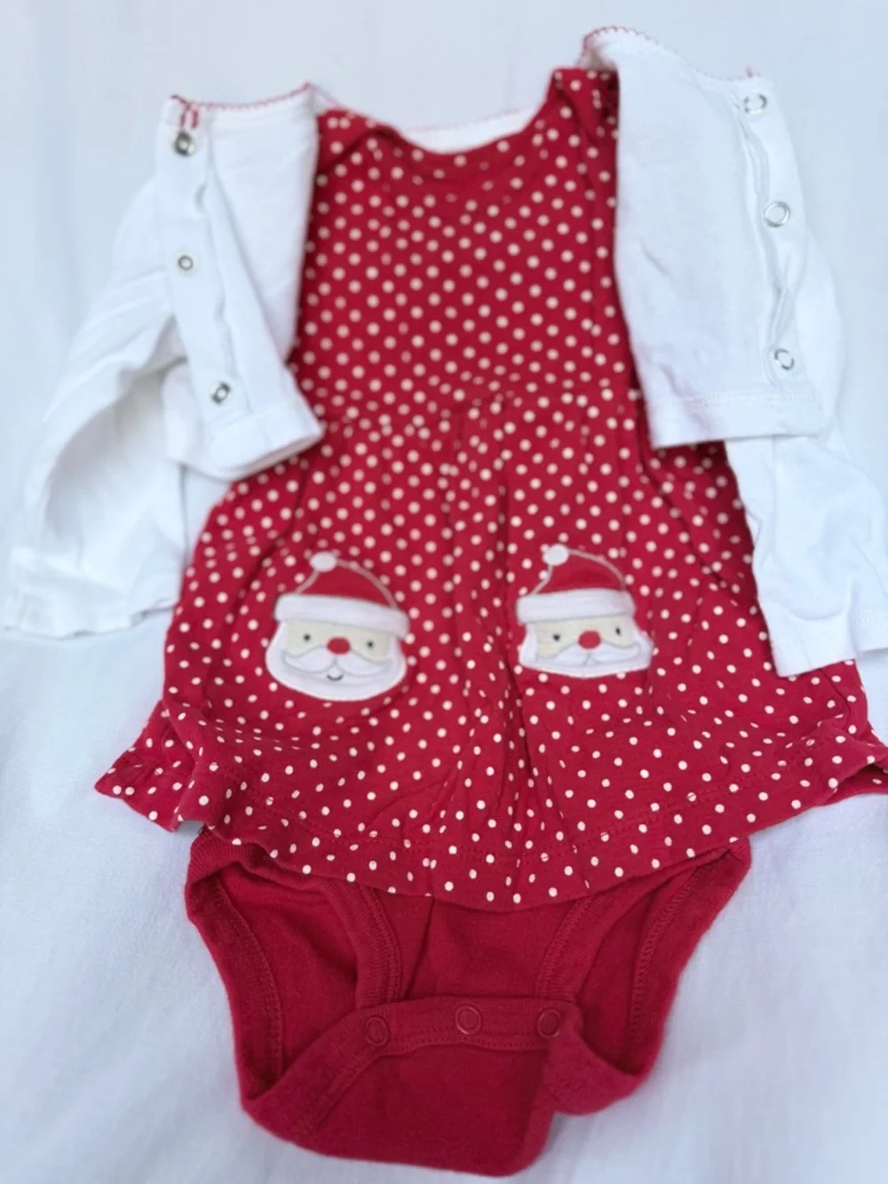 Carter's Red & White Santa Polka-Dot Baby Dress One-Piece with Cardigan
